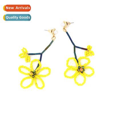 ins h-woven beaded flower earrings persaly temperament   lg