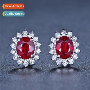 ruby earrings female crystal rose zircia flower diamd