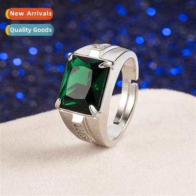 Diamd zircia emerald mens ring      fashi domineering openin