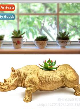 Succulent creative plastic flower pot simulati animal rhino