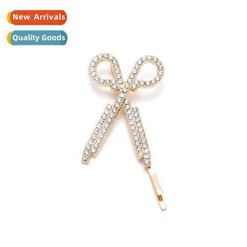 Korean versi   new full diamd scissors earrings female 2021