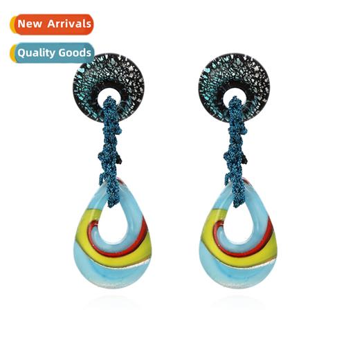 New simple drop-shaped colorful glass rope earrings retro fa