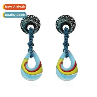 shaped colorful retro simple earrings drop rope New glass