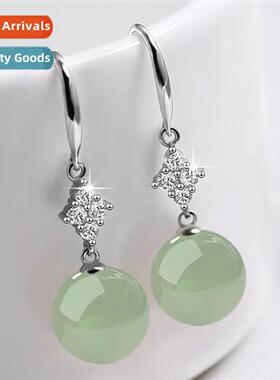 Vintage imati Hetian jade earrings female zirc green lapis l