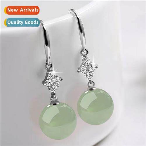 Vintage imati Hetian jade earrings female zirc green lapis l