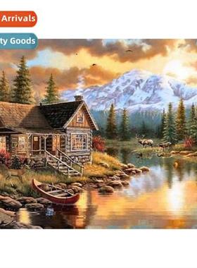 New mountain river hut lscape diamd painting modern living r