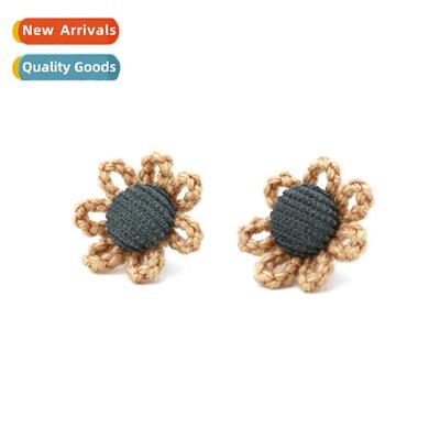 Korea ins style wool butt flower earrings cute hmade knted s