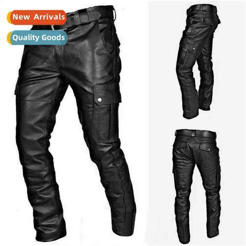2023 New Mens Pocket Punk Retro Bror Solid Color Lear Pants