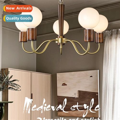 Japanese retro Scinavian living room chelier walnut color fu