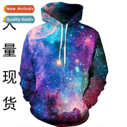 3D Printed Sweatshirt Men Loose Pullover Colorful Stars Hood