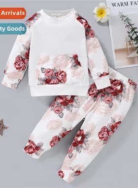 Girls spring  fall  2021 new n lg-sleeved flower print top +