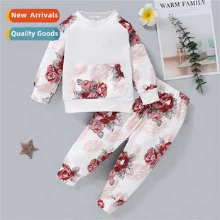 print 2021 sleeved fall new top Girls flower spring