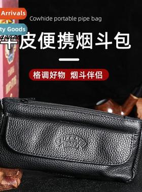 New Cowhide Cigarette Large Capacy Pipe Bag Zipper Model Dou