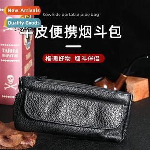 Large Capacy Model Cowhide Dou Zipper Cigarette Bag New Pipe