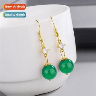 agate zirc earrings Natural retro green female palace jadee