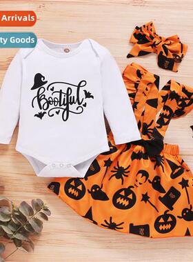 Girls spring  fall  2021 new n Halloween letters printed top