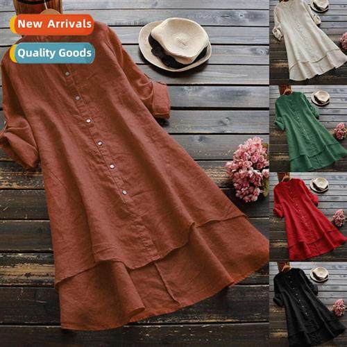2023 Spring  Summer New Womens Solid Color Butt Cott Linen L