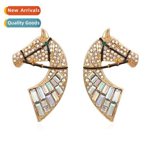 New simple creative alloy diamd earrings retro fashi horse h