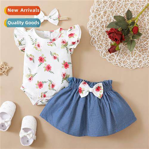 Girls spring  fall  2023 new n flowers printed short-sleeved