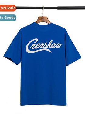 Tide FOG ess Repeat Line Letter Print Blue Round Neck Short