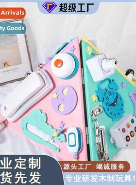 Wooden toddler children Mtessori baby key to open  lock wh l