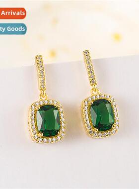 fashi square earrings female micro-set emerald earrings simp