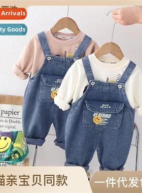 Childrens spring su boys denim backpack pants spring  fall