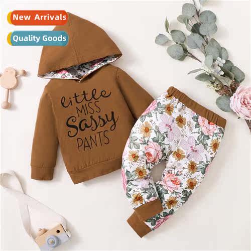 Girls fall  winter  2022 new n hooded letter print top + flo