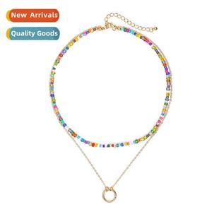 colorful rice beads Simple retro layer necklace fashi double