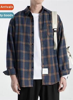 Tide 2021 fall loose f  shoulder plaid shirt mens casual Jap