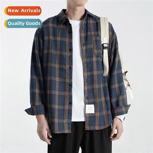 plaid Jap fall casual mens shirt shoulder loose 2021 Tide