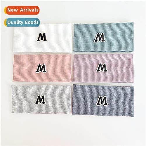 Womens Solid Colour Knted Striped Hairband Letters Yoga Spor