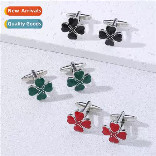 New clover French cufflinks fashi plant alloy oil drip mens