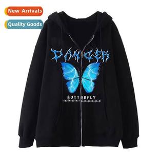 Dark Hip Hop Gothic Harajuku Y2k Butterfly Zipper Hoodie Men