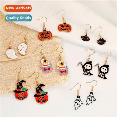 Halloween creative carto spooky horror skull earrings bat gh
