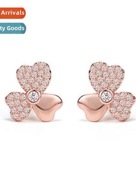 n Mori lerature inlaid diamd three leaves earrings female 18