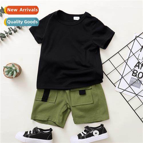 Boys spring  autumn  2023 new n solid color short-sleeved to