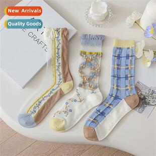 French retro girl style blue curry card stockings Japanese M