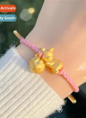 S Gold Frosted Bee Jar Bracelet Womens 3D Hard Gold Charm Be