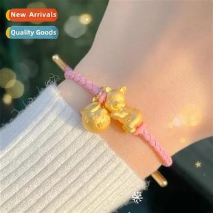 Womens Frosted Charm Hard Bracelet Jar Bee Gold