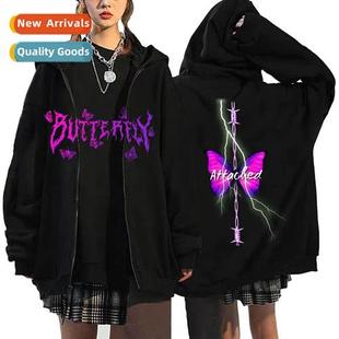 zipper sweater Y2K Gothic hoodie butterfly casual 2022