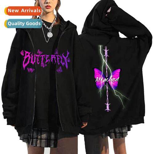 2022 Gothic butterfly zipper sweater nd casual hoodie Y2K re