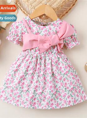 Girls spring  fall  2023 new n short-sleeved small flowers b