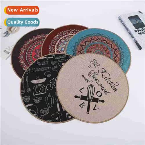 Placemat 38CM Round Rubber Table Mat Copy Edge Bohemian Styl