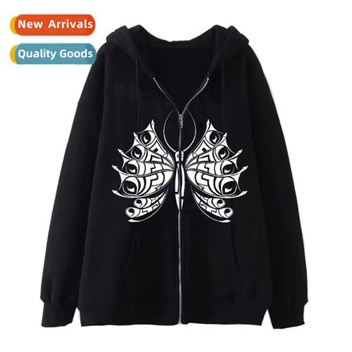 Dark wind hip-hop gothic Harajuku Y2k skull butterfly zipper