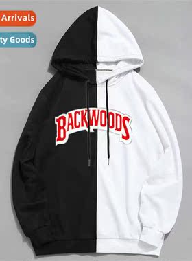 Tide spring  autumn thin BACKWOODS hoodie color blocking two