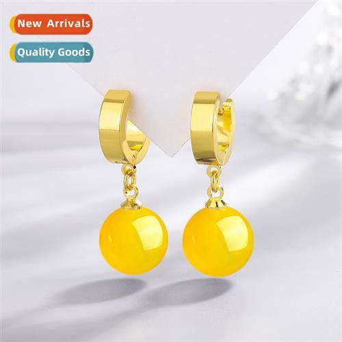 Mkey King 12MM natural green agate earrings buckle female ca