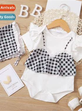 ins baby spring  fall  2021 new n short-sleeved plaid persal