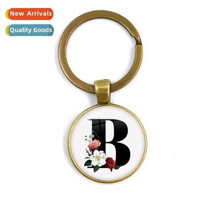 26 Alphabet Time Gemste Glass Metal Antique Brze Keychain Gi