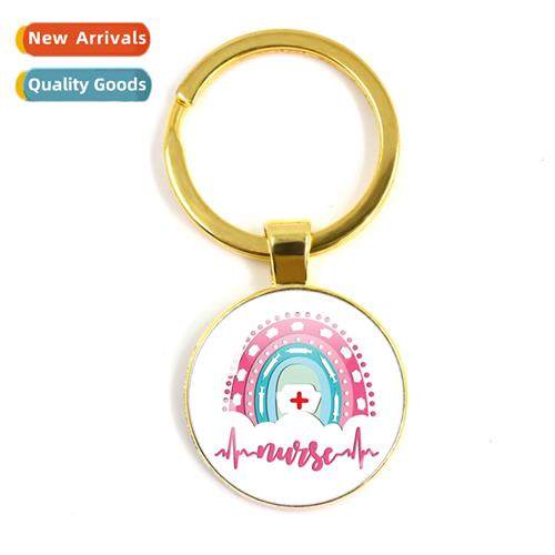 Art Carto Patterned Medical Series Gemste Glass Gold Keychai